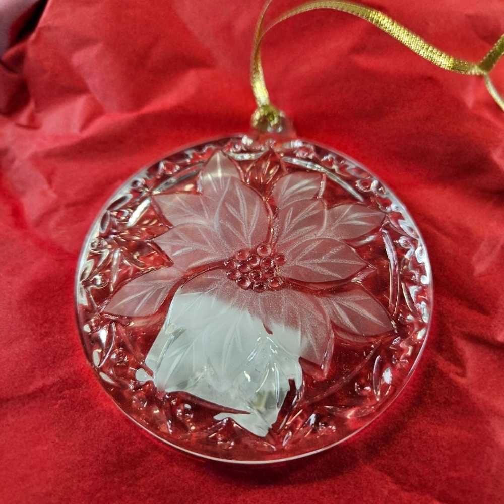 Mikasa Festive Poinsettia 3.25" Crystal Christmas Ornament With Box